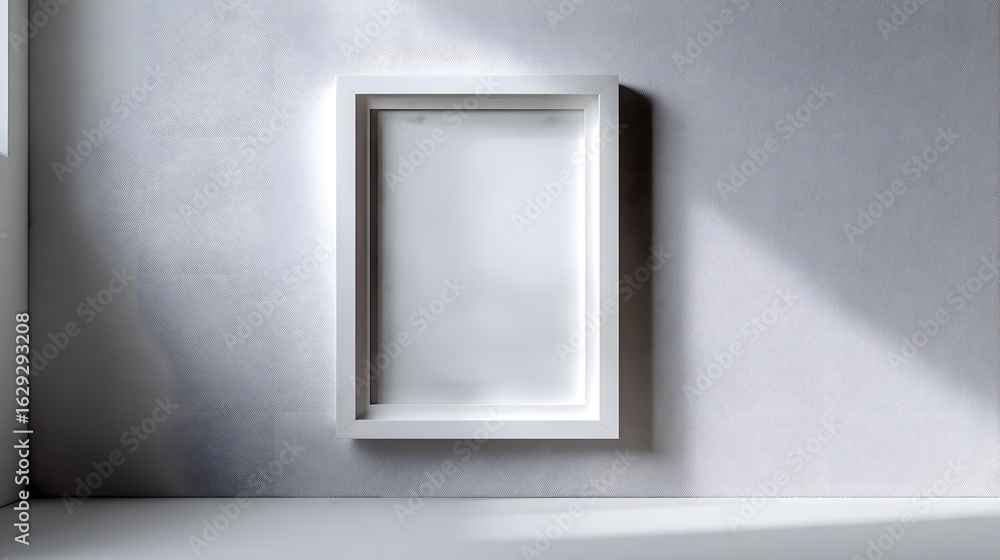 Poster empty white frame on a plain white background long title empty minimalist white picture frame displa