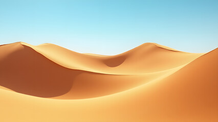 Golden Sand Dunes Under Clear Blue Sky in Desert Landscape