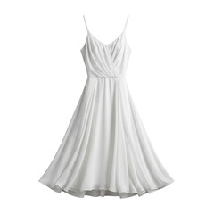 Elegant white flowy midi dress with spaghetti straps isolated on transparent background