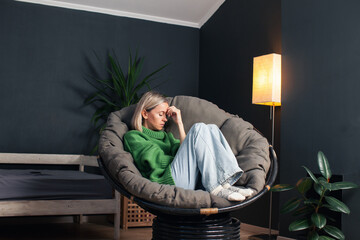 Middle age Sad Woman at Home