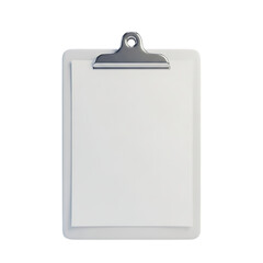 White clipboard with metal clip isolated on transparent background