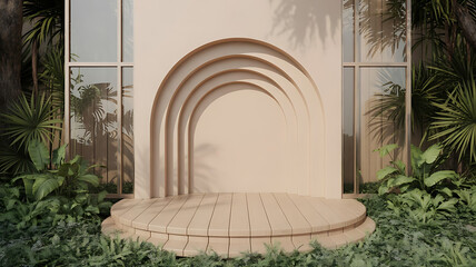 Fototapeta premium Beige arch display in jungle setting