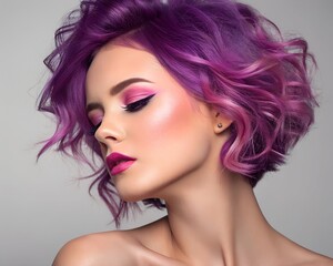 Obraz premium Sensual model with flawless skin and long blonde hair showcases a clean, natural makeup style for a glamorous fashion studio photo