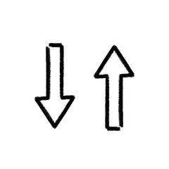 Two hand drawn arrows pointing up and down isolated on transparent background