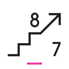 Stairs2-8. 8th floor and 7th floor stair display icon. Black line stair display icon with white background.eps