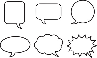 Diverse collection of illustrated speech bubbles in black and white for communication design