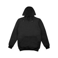 Template blank flat Black hoodie. Hoodie sweatshirt with long sleeve flatlay mockup for design and...