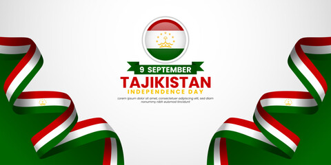 Tajikistan independence day banner background 9 september design element with waving ribbon flag