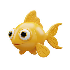 Cute cartoon yellow goldfish with big eyes isolated on transparent background