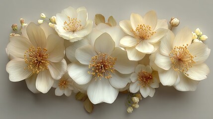 Soft, creamy blossoms arranged horizontally