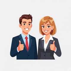 Fototapeta premium illustration of young smiling man and woman in business suits with thumbs up.
