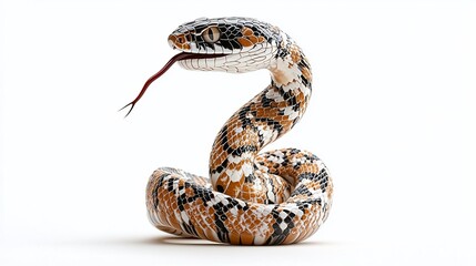 Obraz premium A coiled snake with black, orange, and white patterned scales, its tongue flicking out