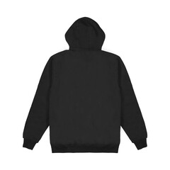 Blank flat black zipper hoodie. Hoodie sweatshirt with long sleeve flatlay mockup for design and...