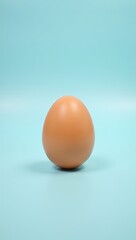 "Single brown egg standing upright on soft blue background, natural light, clean minimal aesthetic, isolated food concept"

