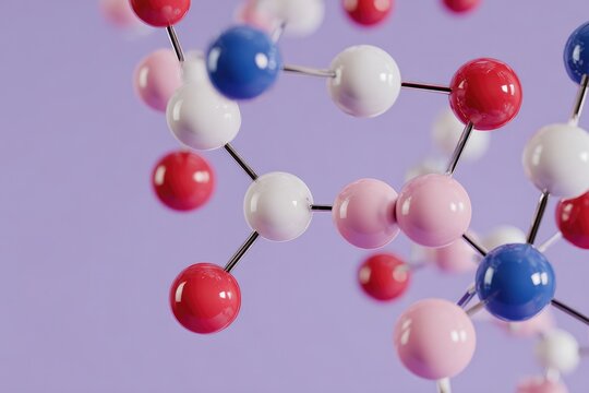 Colorful molecular structure on purple background (1)