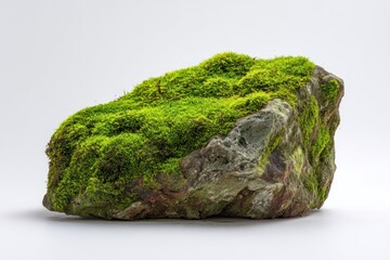 Verdant Mossy Hillside on a Solitary Stone, Isolated on White Background