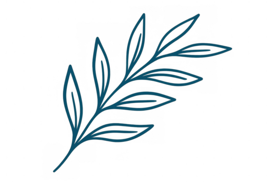 Delicate blue botanical branch illustration, highlighting botanical sketch details against transparent backdrop