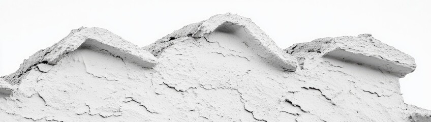 Whitewashed wall with textured, undulating peaks forming a unique, weathered rooftop detail