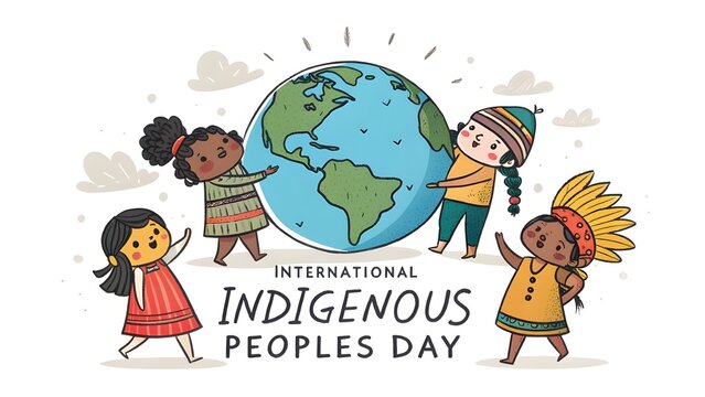 Diverse children from different cultures holding the planet earth together celebrating indigenous peoples day - Powered by Adobe