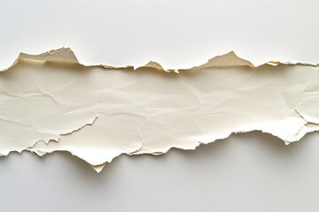 Off-white, creased paper strip, unevenly torn edges, against a lighter background, showing texture and subtle shadows