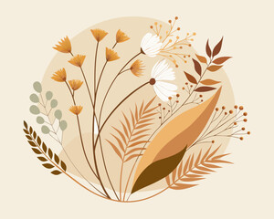 Floral greeting card with hand drawn wildflowers. Vector illustration,cute flowers and leafs isolated icon vector illustration desing vector illustration desing