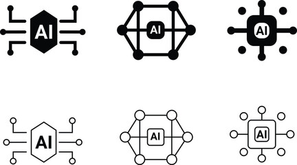 Artificial ai brain icon. Artificial intelligence science concept. Technology ai digital brain. AI icon sign silhouette and line art vector illustration