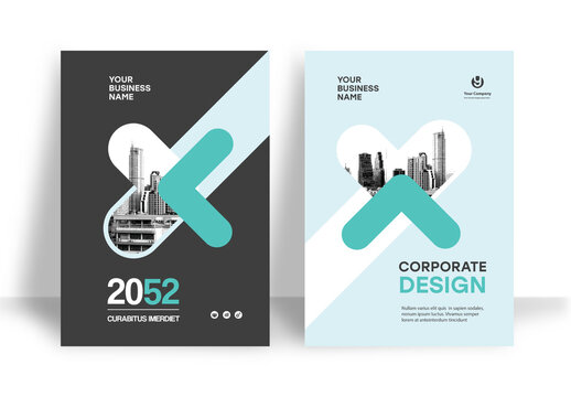 Business Report Cover Template &ndash; Green and Black Geometric Layout (A4)	
