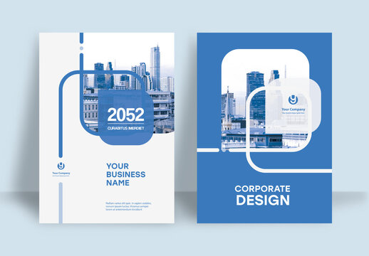 Business Report Cover Template &ndash;  Blue and White Geometric Layout (A4)