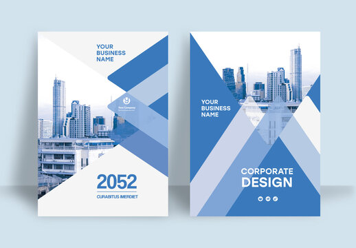 Business Report Cover Template &ndash;  Blue and White Geometric Layout (A4)