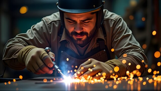 welder working in the workshop - Powered by Adobe