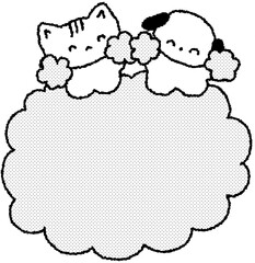 고양이 강아지 구름 프레임 손그림