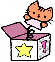 깜짝 상자 고양이 손그림 스티커