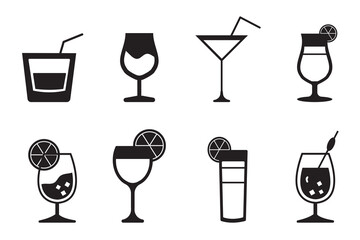Cocktail set Collection icon cocktails Vector black silhouette. with white background