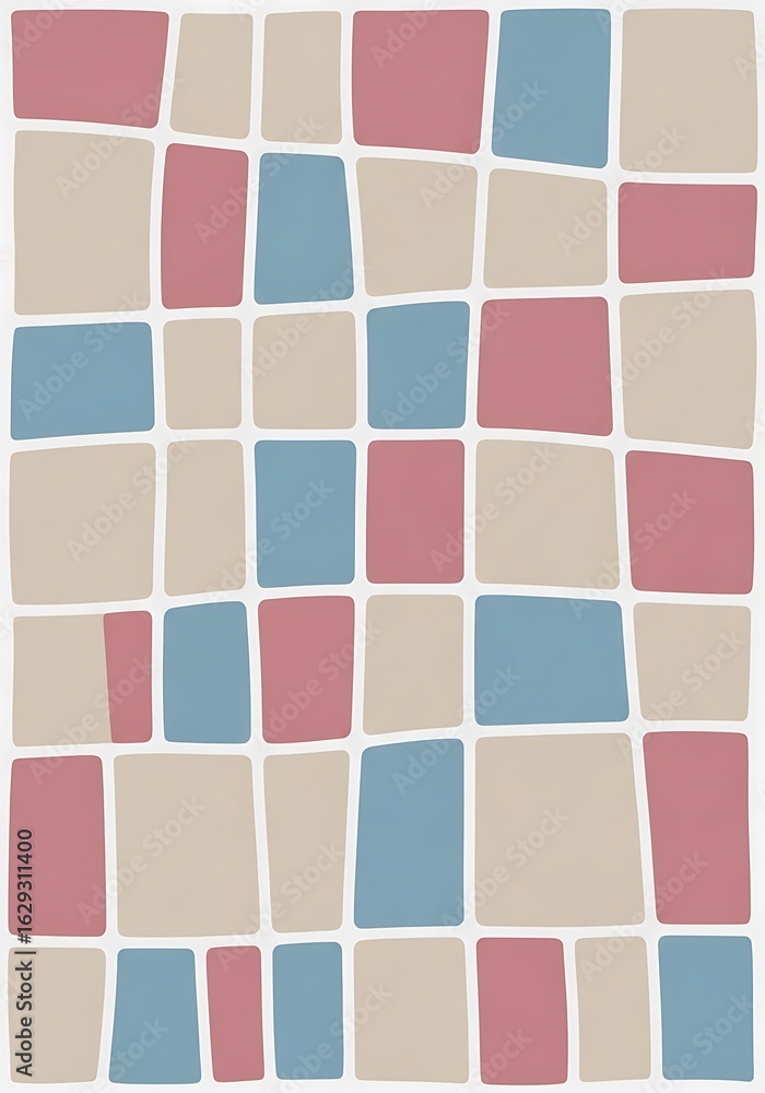Poster abstract arrangement of pastel geometric shapes creating a visually engaging surface pattern