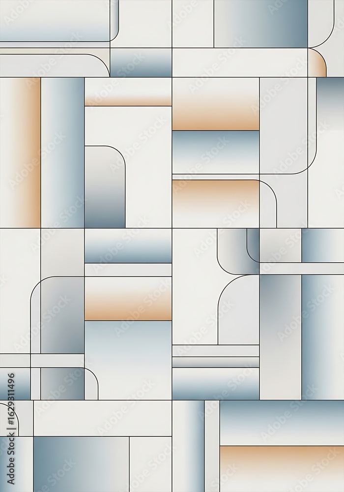 Poster Abstract geometric composition featuring interconnected shapes with gradient fills for modern design