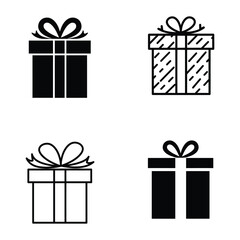 Collection of Gift Box Icons vector illustration in Black and White for Holiday Celebrations