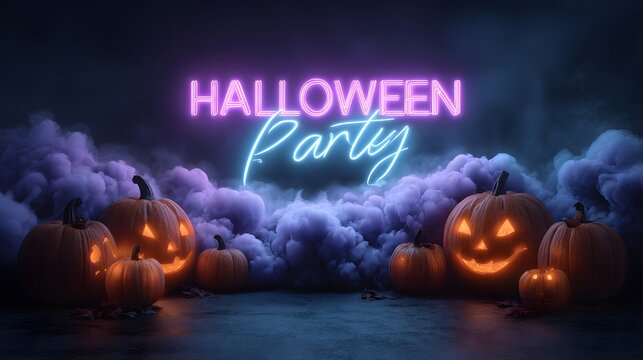Halloween Party Poster with Neon Glow and Retro Vibes