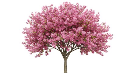 Beautiful Blossoming Spring Tree Isolated on White Background.