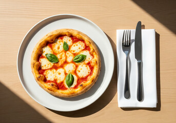 Minimalist Personal Pizza &ndash; Elegant Top View with Modern Table Setting.