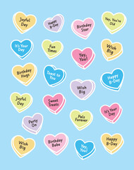 Colorful Heart Stickers with Birthday Greetings