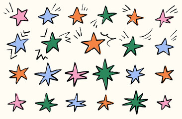 手書きの星のイラストセット　カラー