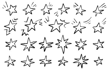 手書き風の星のイラストセット(モノクロ)