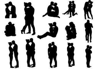 Silhouettes of couples in various positions