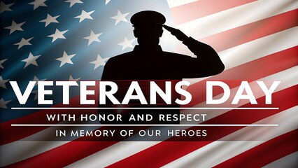 Veterans day saluting soldier silhouette against american flag