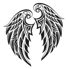 Tribal Angel Wings – Black Vector Wing Tattoo Design Isolated on White