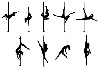 Silhouettes of women performing pole dancing