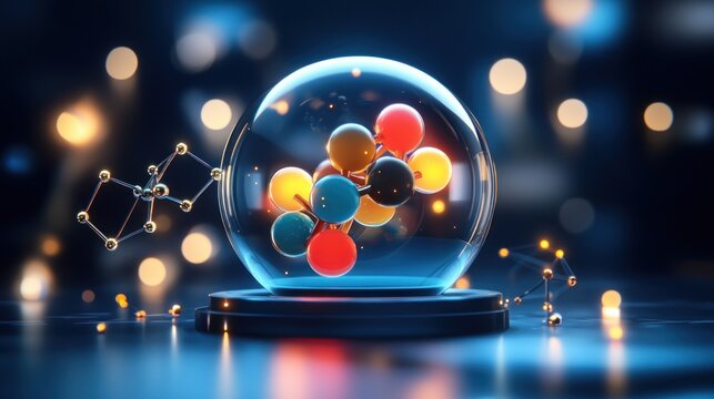 Colorful molecular structure in a glass sphere