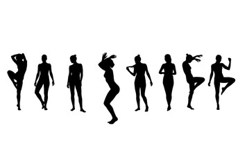 Silhouettes of women in various yoga poses