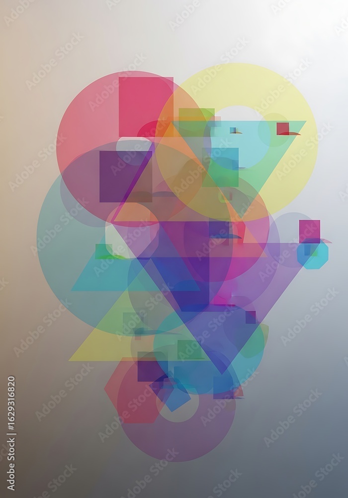 Poster translucent geometric composition creating a harmonious blend of shapes and colors