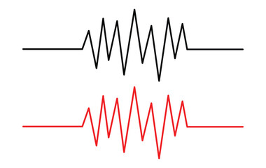 Red heartbeat line collection with heart symbol, cardiology, medical pulse, ECG, EKG design, healthcare clipart vector illustration, health monitoring, digital heartbeat. Stock-Vector in eps 10.
